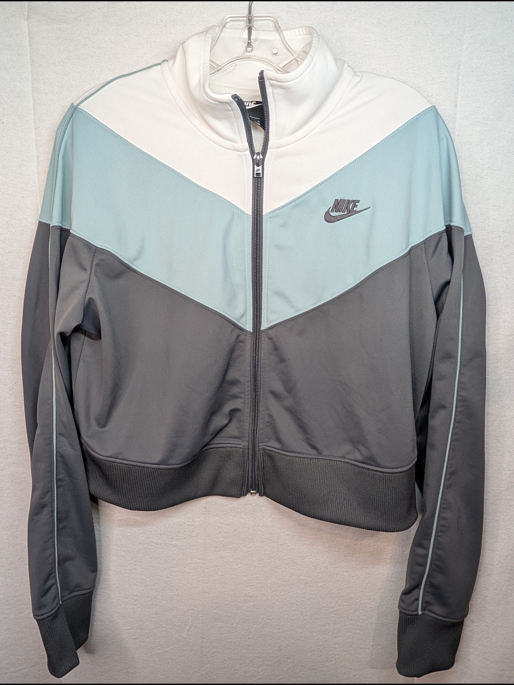 Nike Women’s Colorblock Full-Zip Jacket in White, Light Blue & Gray